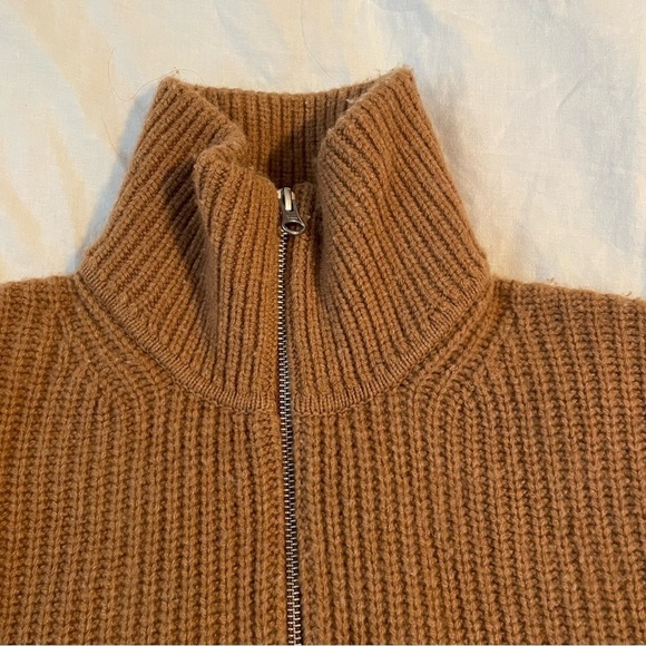 Everlane XS The Felted Merino Half-Zip Sweater Caramel Brown Honey Cropped wool - Picture 2 of 5